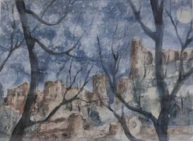 Burgruine Oybin aquarell, virtuel art gallery Affeere